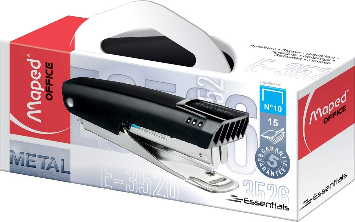 Maped Stapler Essentials Pocket N°10 Box+Display (Black) | Stapler | Office Stapler | Essential Stapler | Metal Stapler | Daily Use Stapler | High Performance Stapler