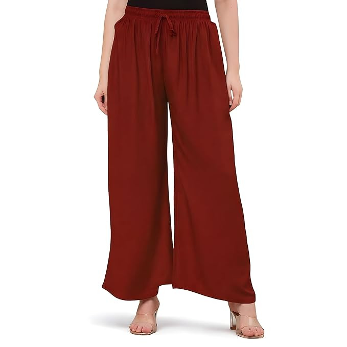 Women's Cotton Rayon Palazzo – High Waist Wide Leg Ethnic Bottom Wear with Two Side Pockets – Breathable Regular Fit Trousers for Daily & Festive Use Ethnic Wear.