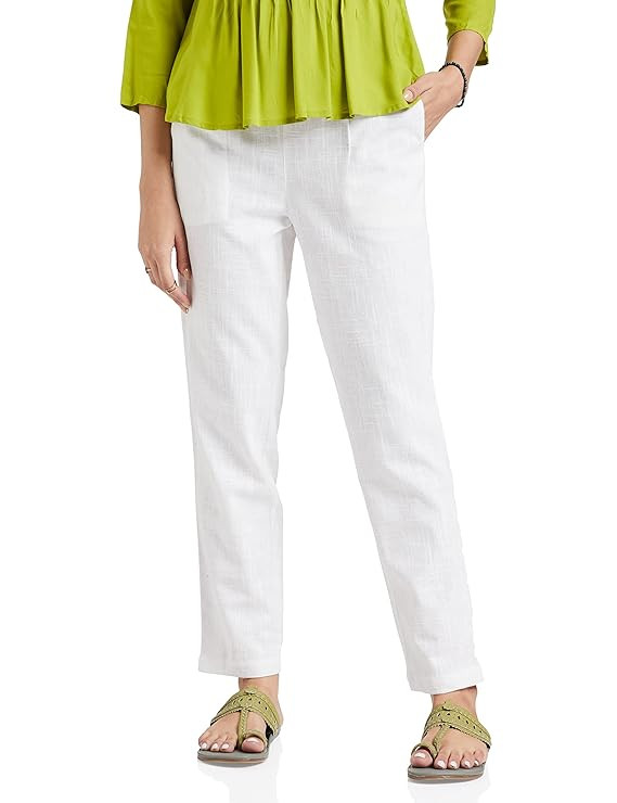 DIGITAL SHOPEE Women Regular Fit Elastic Waist Full Length Cotton Formal Trouser for Casual Wear, Office Wear