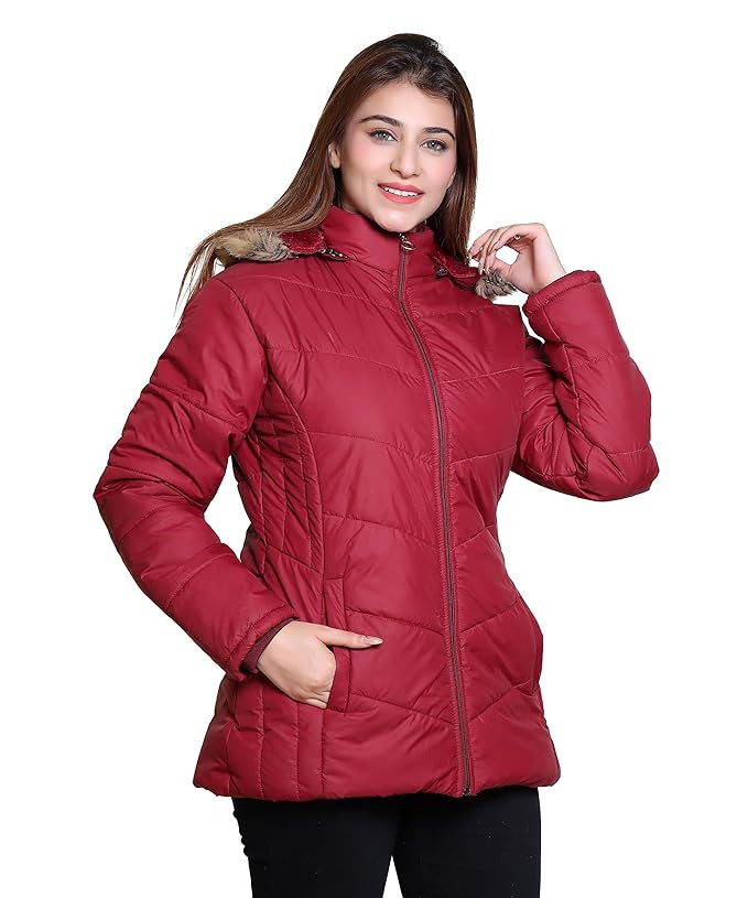 Women's Winter Jacket, Polyester Blend, Stand Collar, Long Sleeve, Quilted with Fleece Lining, Water Resistant, Windproof, Regular Fit, Modern Casual Style