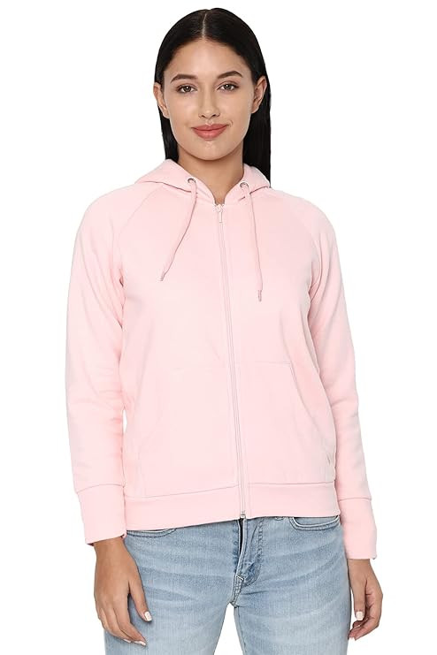 Allen Solly Women's Synthetic Hooded Neck Sweatshirt | Long Seelves Regular Fit Zipper