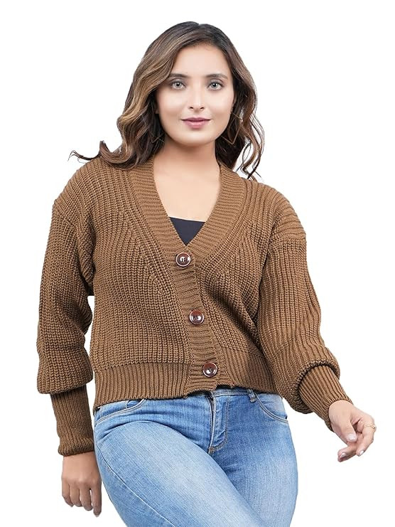 FEVERFEW Stylish Vneck Sweater | Women's Knitted Sweater | Self Design | Casual Wool | Sweaters for Ladies | Cardigans Sweaters