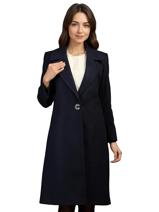 CHKOKKO Women Wool Stylish Winter Coat Single Breasted,Long Length Trench Overcoat With Collar & Convenient Front Side Pockets,Suitable As An Elegant Formal Or Semi Formal Wear