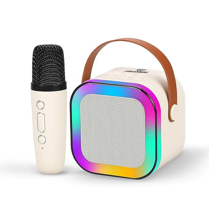 Wembley Rechargeable Karaoke Mic with Speaker for Singing | Wireless Mini Portable Bluetooth Speaker with Microphone & LED Lights | Cute Birthday Gift for Kids Musical Toys for Boys, Girls and Adults