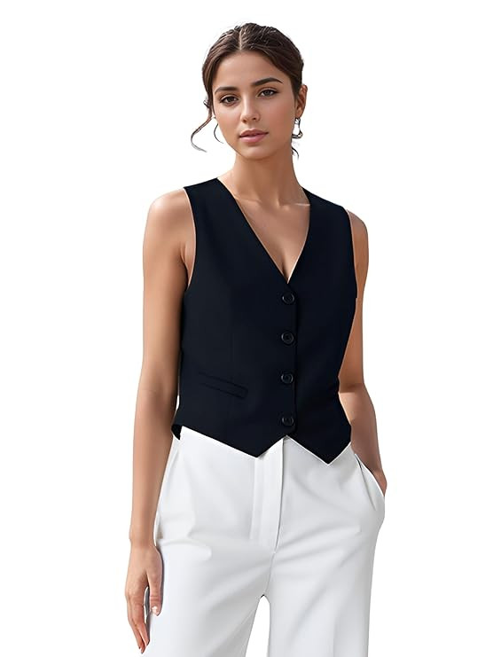 ROCKSY Waistcoat Top for Women | Women’s Formal Office Wear Vest | V Neck Sleeveless Blazer Jacket.