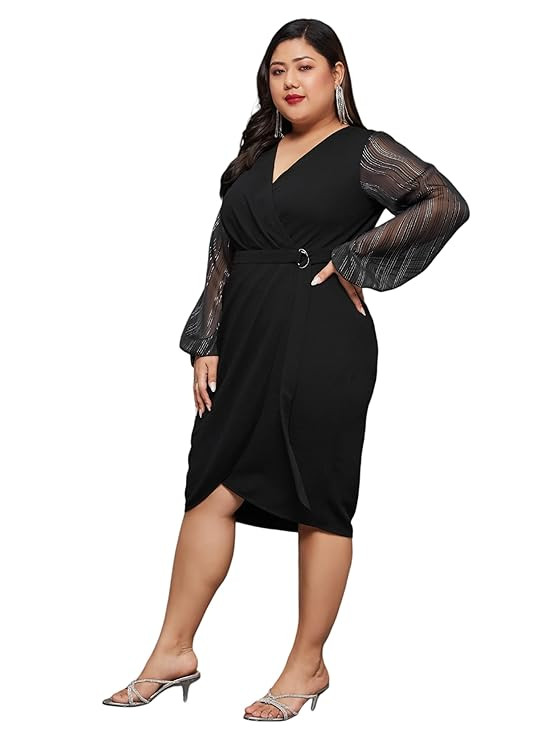 Miss Chase A+ Women's V-Neck Full Sleeve Longline Dress