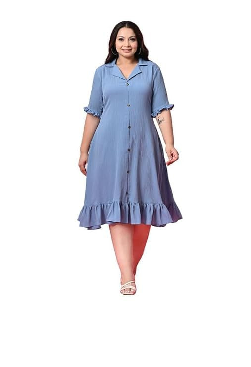 PrettyPlus by Desinoor.com Midi Dress for Women | Stylish Long Women Western Frock | Knee Length Crinkled Midi | Fit & Flare Solid Desk to Dinner Dress | Dresses for Girls | Vacation Outfit