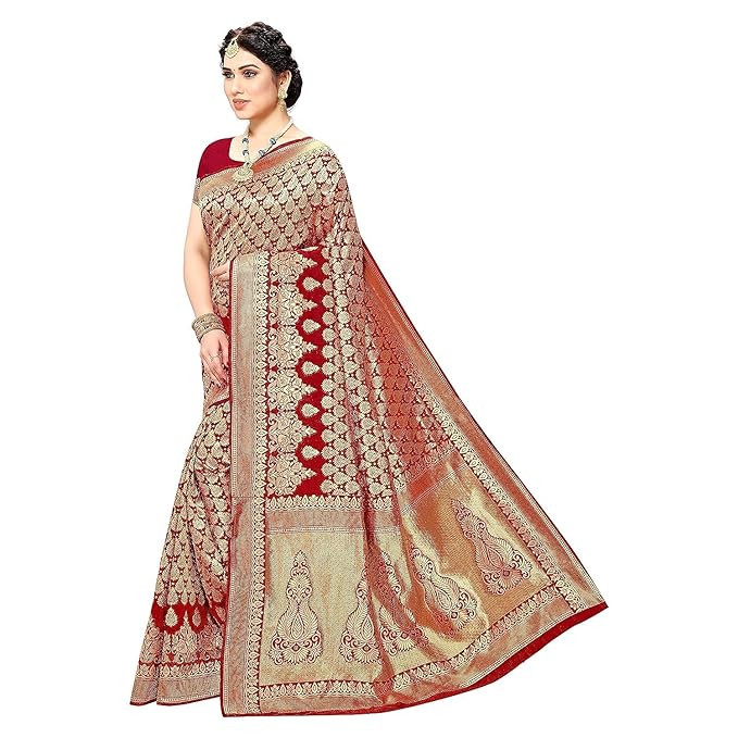 Yashika Women's Trendy Banarasi Kanjivaram Navy Color Art Silk Saree with Blouse Material