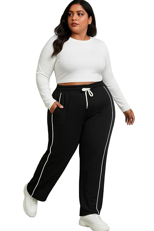SAKHWALA Women's Track Pants | Plus Size Trackpants for Women | Stylish Gym & Yoga Pants | Striped Lounge Wear | Loose Fit Joggers | Casual Pyjamas