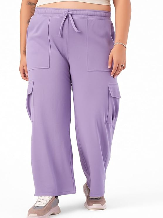ALZA Women’s Multi-Pocket Cargo Pants | High Waist Wide Leg Trousers with Elastic Waistband & Drawstring | Stylish Korean-Style Flared Cargo Bottoms for Travel, Gym, Casual & Office Wear