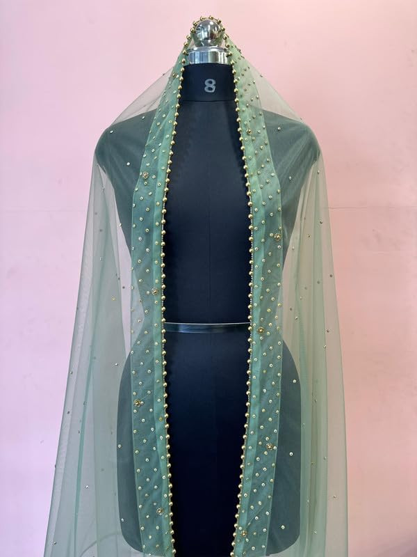 Light Green Bridal Dupatta for Women | Soft Elegant Wedding Dupatta with Decorative Work