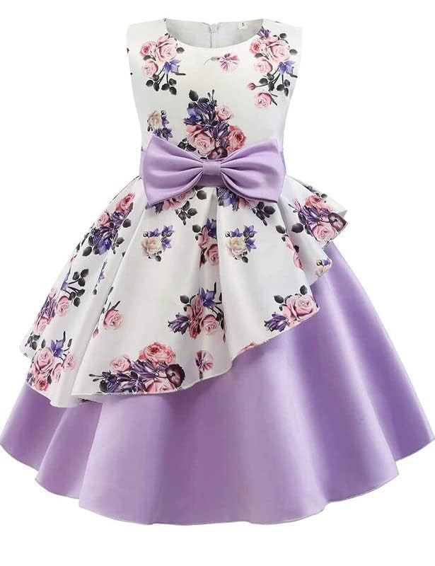 Buy & Try Girl's Satin Floral Printed Frock Knee Length Short Frocks Dress.