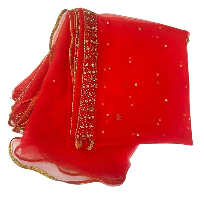 Handwork Bridal Dupatta for Women | Heavy Embroidered Wedding Dupatta with Traditional Border