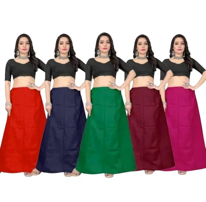 Lady Aura Cotton Petticoat Pack of 5 Combo, 5 Pieces, Red, Navy Blue, Green, Maroon, Rani Color Free Size