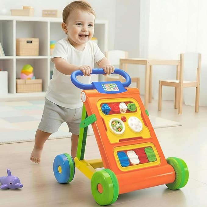 Mama Luv Mee Baby Activity Walker Learning Push Walker for Babies 6 to 18 Months, Foldable Musical Walker with Recreational Toy Bar (Orange)