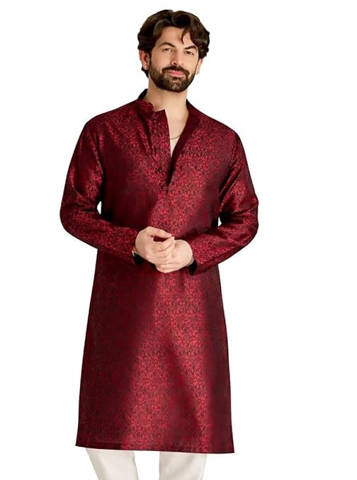 SOJANYA (Since 1958 Men's Silk Blend Maroon Color Paisley Design Only Long Kurta