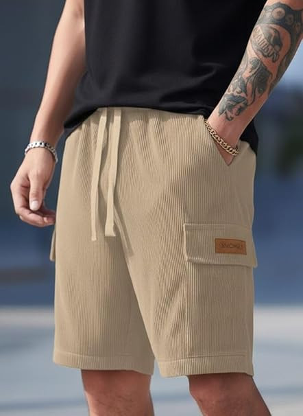 SMOWKLY Authentics Classic Men's Ribbed Polycotton Relaxed Fit Cargo Stretch Shorts || Half Pant with Drawstring & 4 Pockets || Lightweight & Quick Dry || Men Shorts Casual ||Shorts Pant for Men