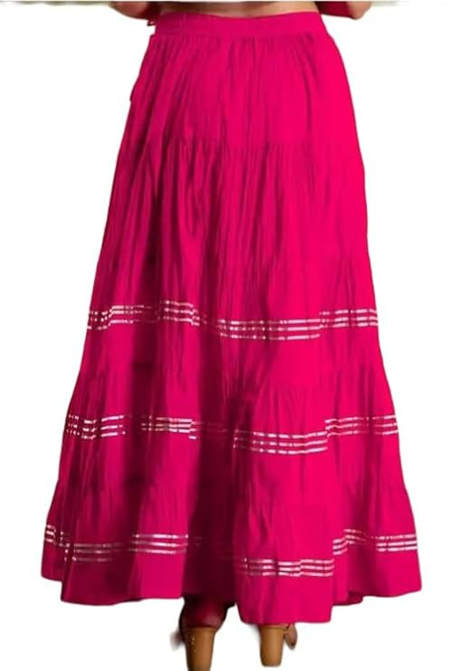 Women Ethnic Long Skirt Cotton Solid Maxi Skirt with Silver Lining for Casual & Festive Use