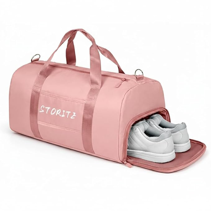 Storite Nylon 24 Liter Travel Bag for Women Duffle Bags Shoulder Handbag for Men & Women, Outdoor Weekend Cabin Bag with Shoe and Wet Clothes Compartments (Pink,46x23x23 cm)