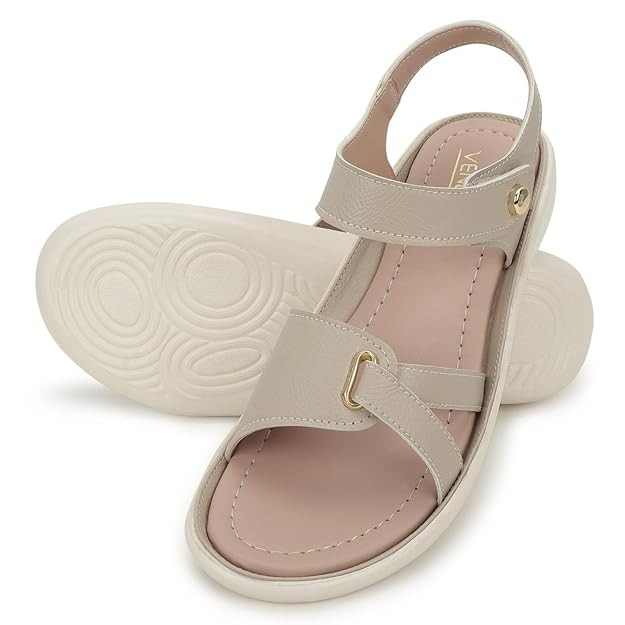 Vendoz Women Stylish Cream Flat Sandals
