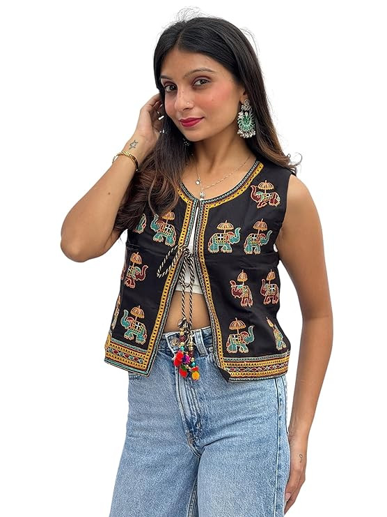 Prijam Women's Embroiderd Ethnic Shrug or Jacket RL92 and Special Embroidered Cotton Koti/Jacket/Waist Coat for Women