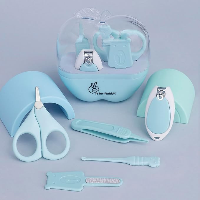 R for Rabbit Stylo Apple New Born Baby 5 in1 Nail Grooming Kit for Baby Manicure Set with Kids Nail Cutter,Tweezer, Filer, Ear Pick and Scissors (Blue)