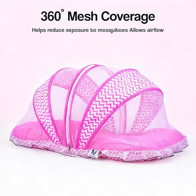 Mosquito Net for Baby 0-6 Months, Baby Bed with Net, Foldable Portable Baby Bed Set with Breathable Mesh Design (Pink)