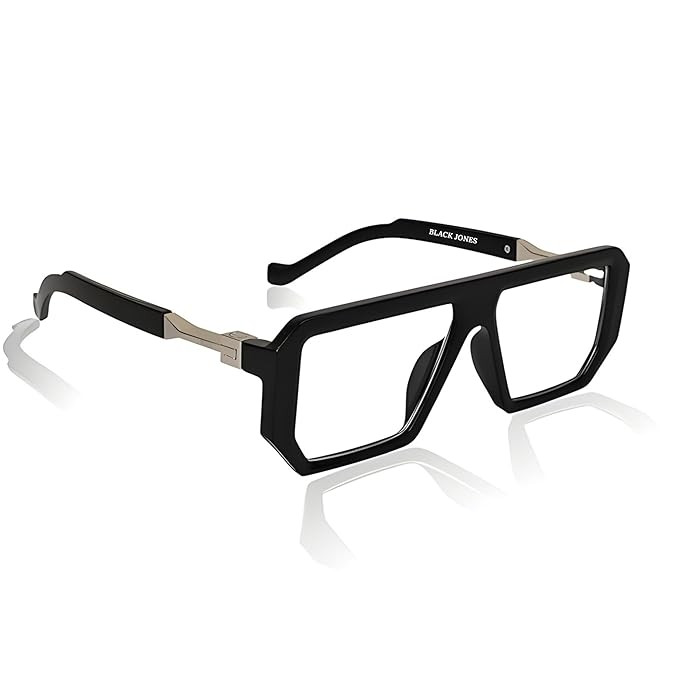 Black Jones Men's Oversized Square Sunglasses | Bold Frame Design | Metal Temple Accents | Stylish Luxury Eyewear | UV Protection