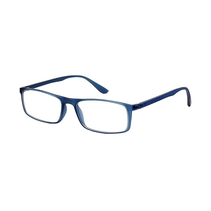 Blue Light Blocking Blue Matte Flex Rectangle Eyeglasses | Men | Medium
