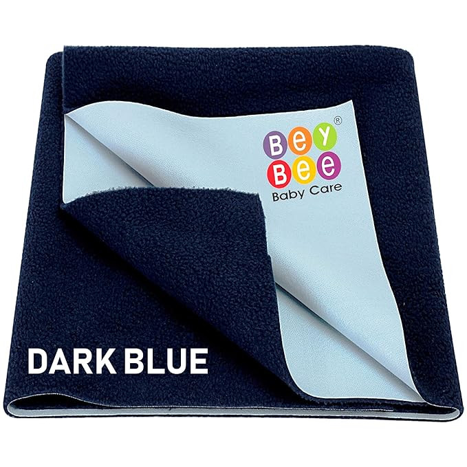 BeyBee Waterproof Quick Dry Sheet for Baby| Bed Pad Anti-Piling Fleece Extra Absorbent Washable Matress Protector| Baby Bed Protector Sheet for Toddler Children, Medium Size, 100x70cm, Dark Blue