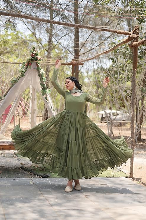 Fashion Basket Women's Georgette Solid Anarkali Dress