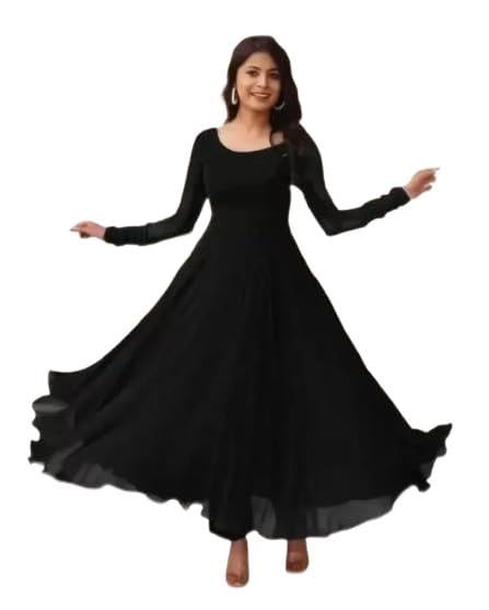 Georgette Solid Anarkali Gown Straight Suits for Women Readymade Stitched Gown in Clothing & Accessories
