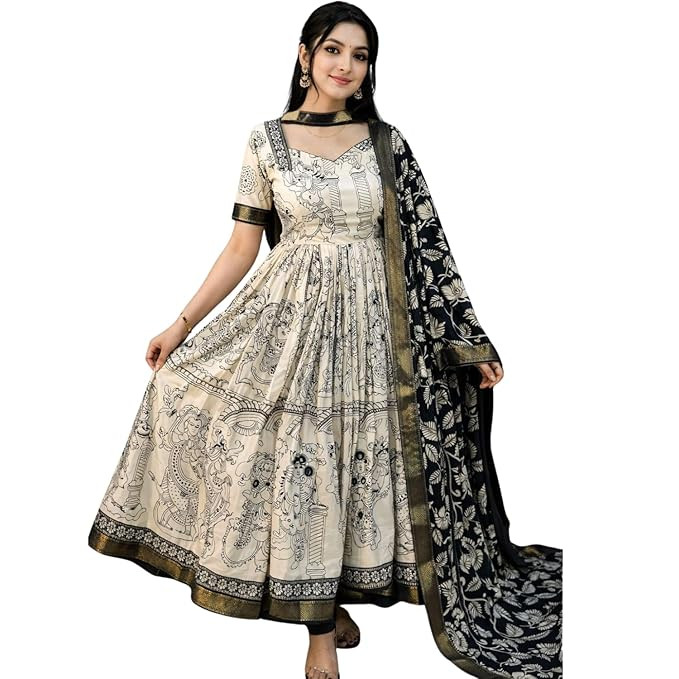 ABC AAROHI Anarkali Set with Dupatta | Soft Dola Silk | Kalamkari Print | S to 5XL