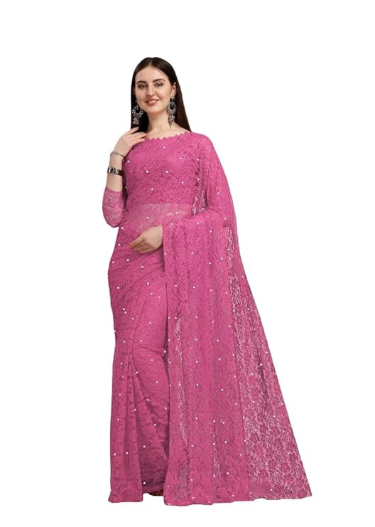 Women's net saree Embellished fancy saree With Blouse