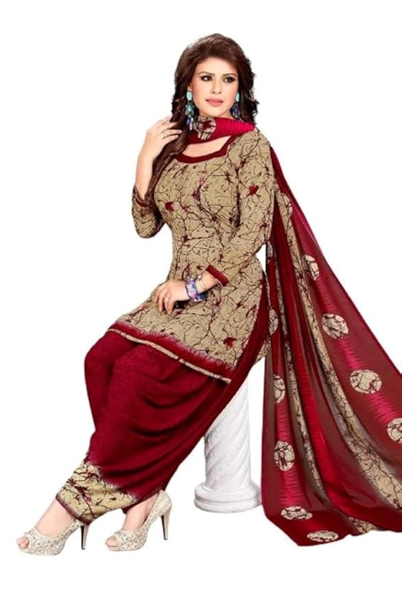 Unstitched Printed Crepe Kurta & Patiyala Dress Material With Dupatta Printed (Multicolor)