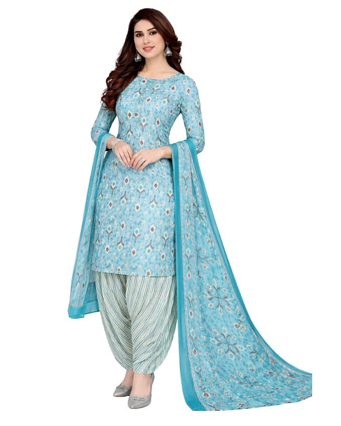 Women’s Cotton Patiala Unstitched Suit Set with Dupatta | Free Size 2m Top, 2.20m Bottom & 2m Dupatta | Comfortable Dress Material for Daily