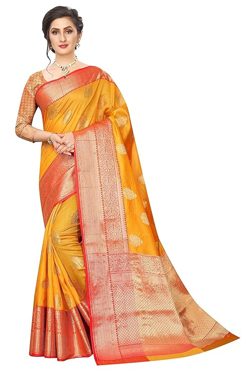 Silk Zone Women's Heavy Banarasi Art Silk Saree With Unstitched Blouse Piece