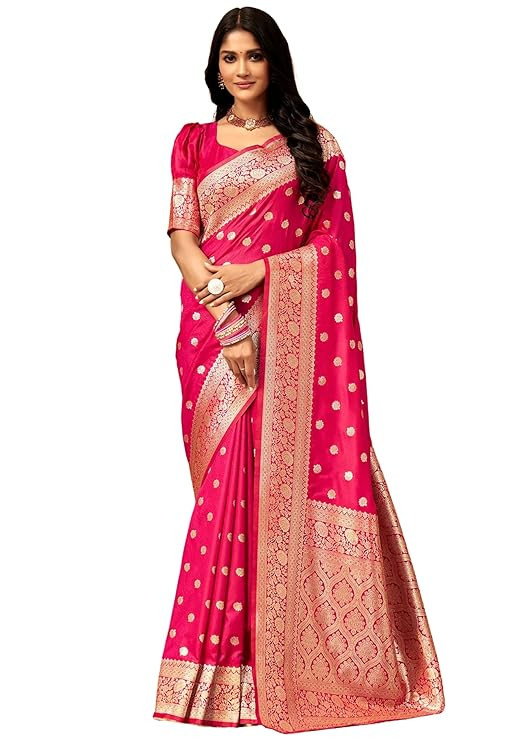 C J Enterprise Women's Banarasi Saree Pure Kanjivaram Style Silk Saree With Blouse Piece for Wedding (Pari 121)