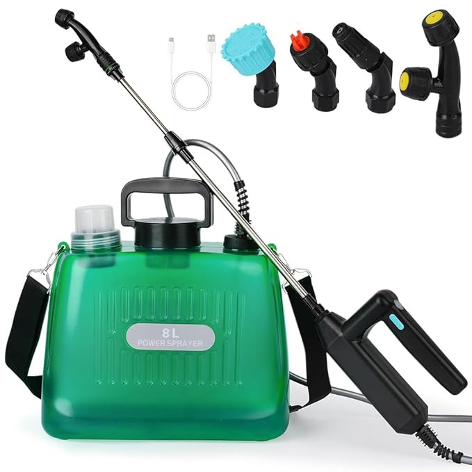 HASTHIP ® 8L Electric Garden Sprayer Pump - Pressure Agriculture Sprayer Pump - Water Spray for Plants USB Rechargeable Spray with 4 Mist Nozzles Portable Backpack for Lawn & Garden, Green