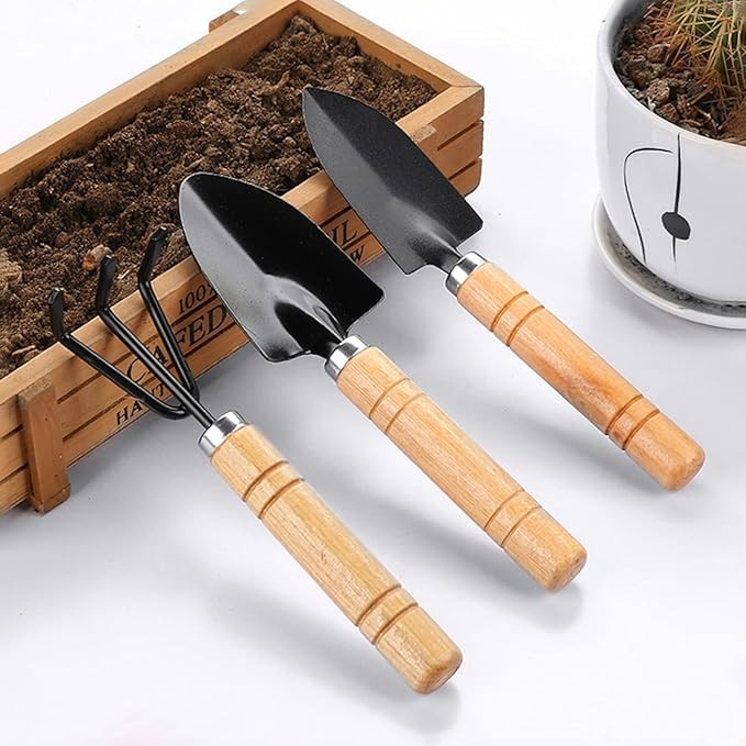 Wolpin 3 Pcs Gardening Hand Tool Kit for Home Gardening | Hand Cultivator, Trowel & Transplanter Set | Manual Garden Tools for Planting, Digging, Soil Work