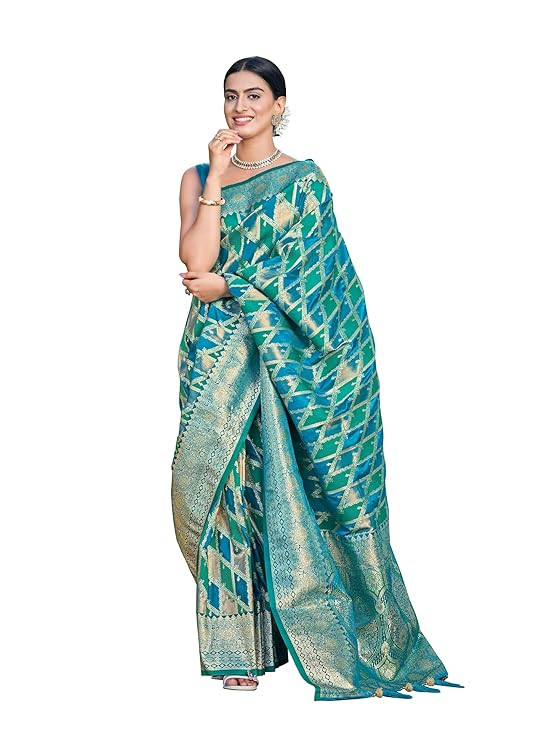MANOHARI Women's Trendy Banarasi Satin Silk Woven Saree with Heavy Jacquard Work, Elegant Design with Matching Lace Border Unstitched Blouse Piece for Weddings & Festive Occasions