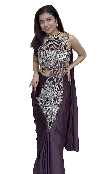 Ready to Wear Drape Saree for Women with Heavy Embroidered Designer Blouse Rangoli Fabric Pre Stitched Saree with Thread and Beads Work