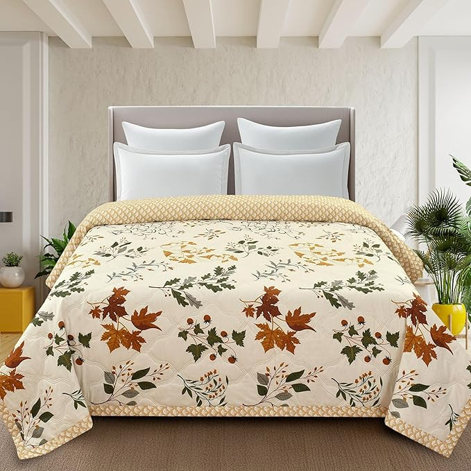 Home Stylish Luxury Ultrasonic Punch AC Comforter Blanket – Quilted Microfiber Floral Pattern, Lightweight Breathable Hypoallergenic All‑Season Blanket for Bedroom, Travel (228x228 Cm) Brown