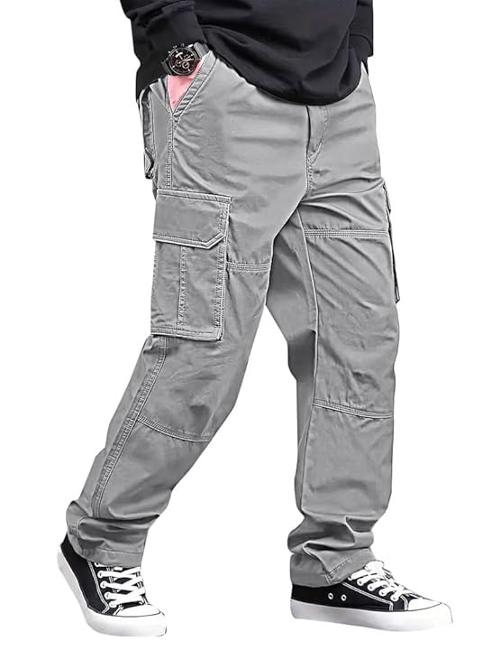 Vogaan Casual Solid Men's Loose Fit Drawstring Cargo Pants with Multiple Pockets | Cotton Cargos for Men