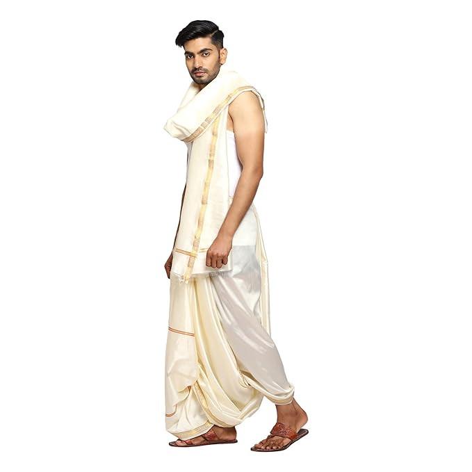 Rameshwaram Fabrics Men's Silk Dhoti Towel Set (silk_dhoti_for_men_unstitched_small_border)
