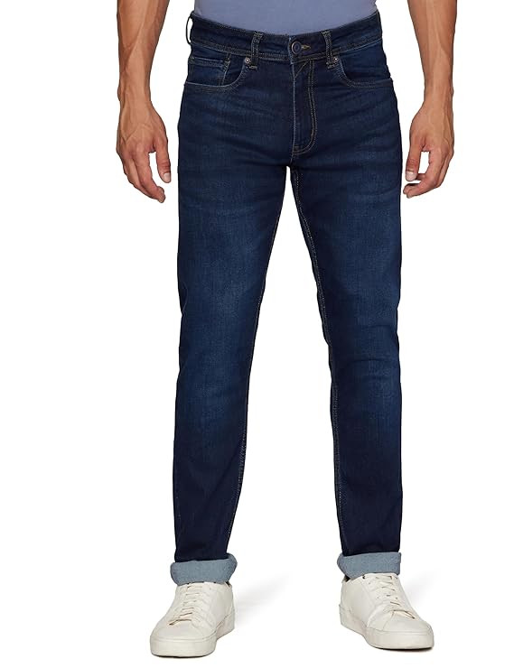 Peter England Men's Tapered Fit Mid Rise Classic Tape Stretchable Twill Jeans