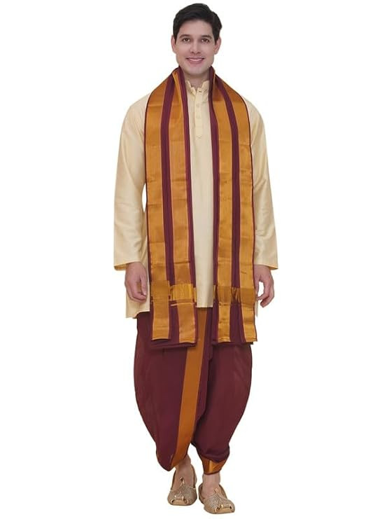 SETHUKRISHNA Mens Readymade Kurta DhotiPant With Angavastram Set