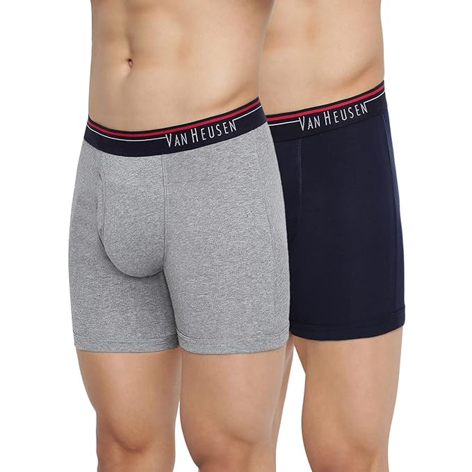 Van Heusen Men’s Cotton Boxer Briefs Pack of 2 | Long Trunk | No ride-up | Super Combed Cotton for softness | Open Front Fly | Moisture‑Wicking | Sweat Absorbant | All‑Day Fresh Technology | Long Lasting Colors |Soft Plush Waistband | Label‑Free Comfort |