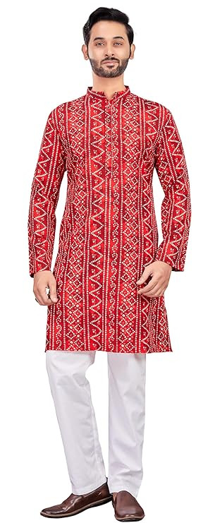 Studio Shringaar Men's Bandhni Print Kurta Set For Wedding Functions