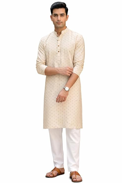 Elegant Kurta Pyjama Set | OmBoota Linen Kurta with Straight Pyjama Set Ethnic Wear for Men|Festivals & Events | Printed Full Sleeves Mandarin Collar Kurta Set